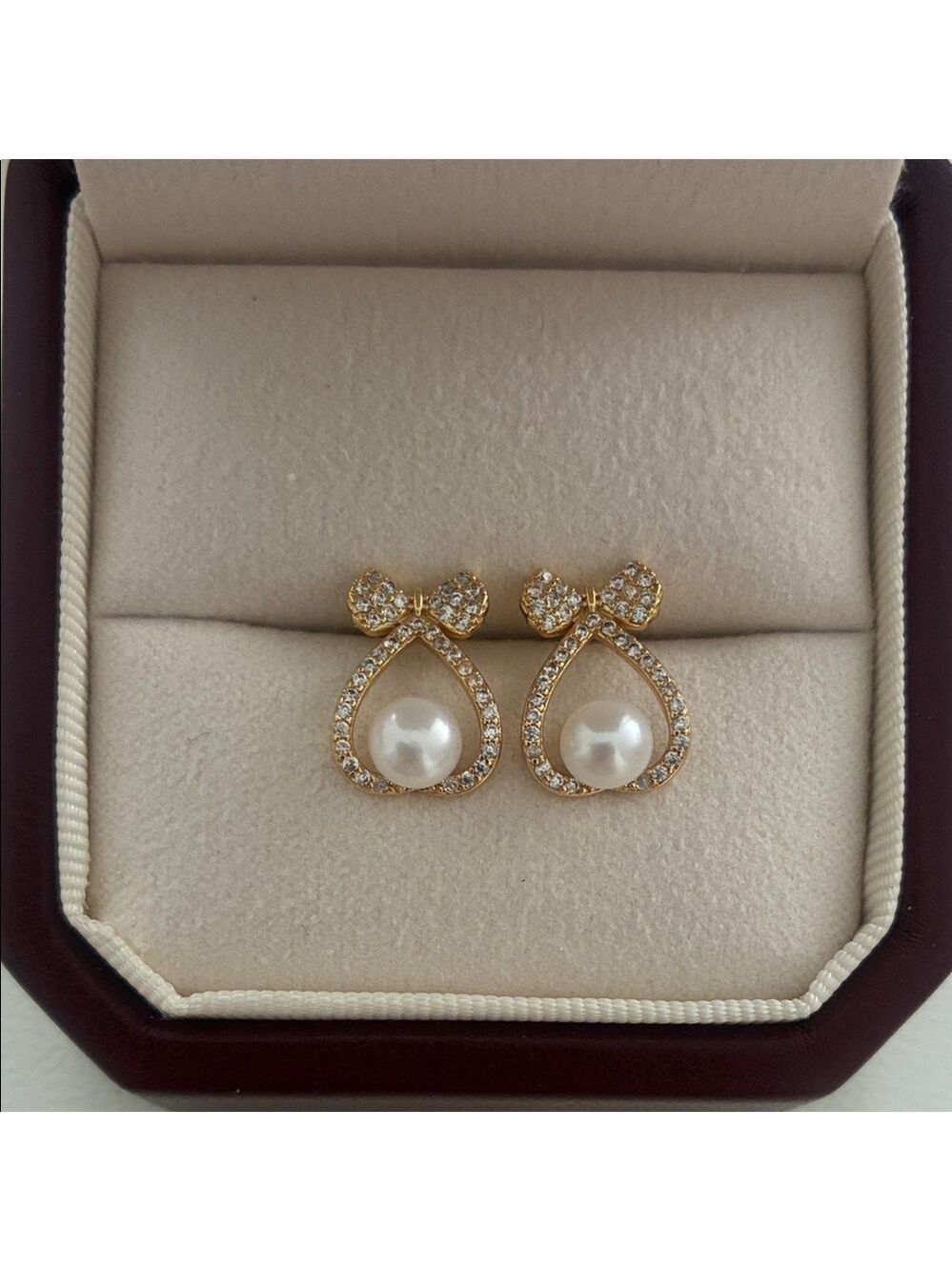Elegant Gold Bow Pearl Earrings|Gold Earrings|Christmas Gift for her